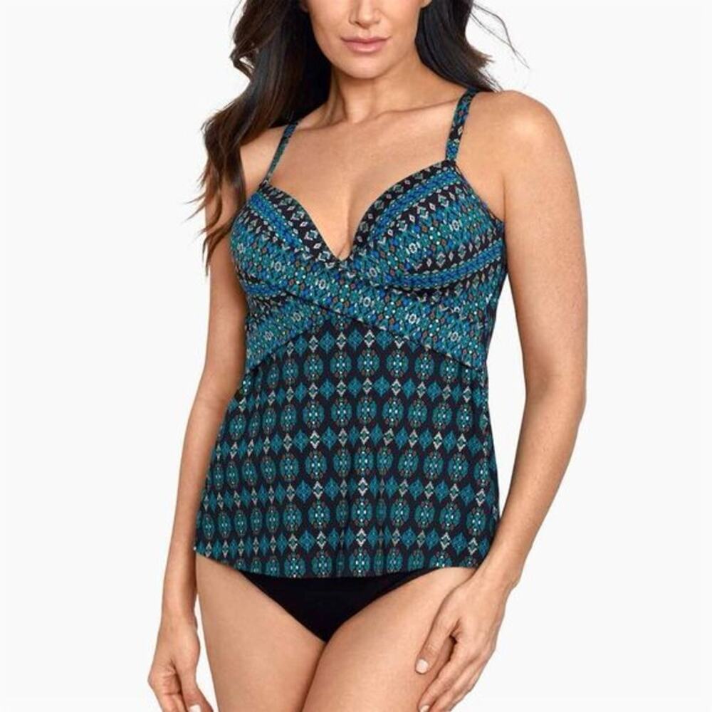 NWT Miraclesuit Women's Blue Tankini Top 12 Slimming Adjustable Straps‎